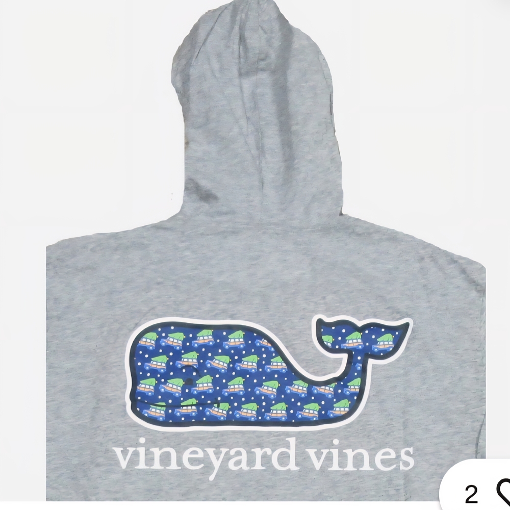 Vineyard Vines Gray Hoodie with Christmas Print Whale Logo Mens Small